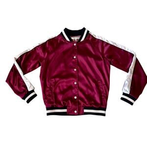 Lovers + Friends Revolve Nomad Satin Bomber Jacket Red size Small Colorblock